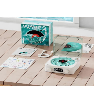 Waves Nostalji Plak Görünümlü Bluetooth Hoparlör 3d Ses Dalgası Retro Müzik Plak Mavi - Lisinya