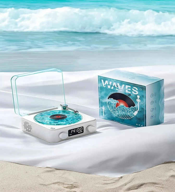Waves Nostalji Plak Görünümlü Bluetooth Hoparlör 3d Ses Dalgası Retro Müzik Plak Mavi - Lisinya