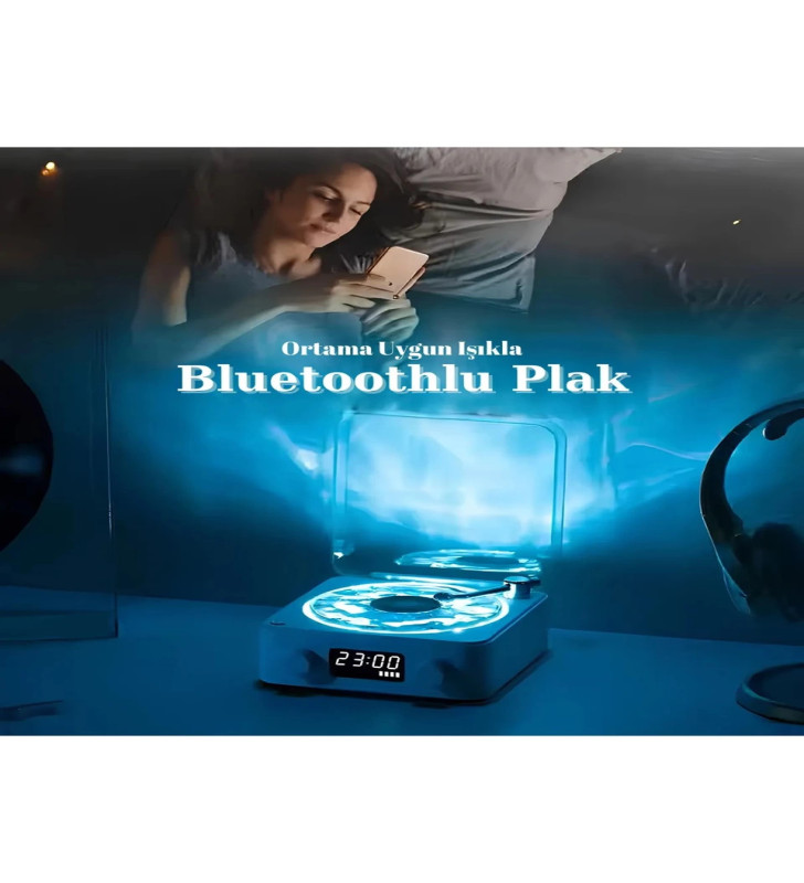 Waves Nostalji Plak Görünümlü Bluetooth Hoparlör 3d Ses Dalgası Retro Müzik Plak Mavi - Lisinya