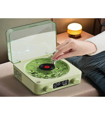 Waves Nostalji Plak Görünümlü Bluetooth Hoparlör 3d Ses Dalgası Retro Müzik Plak Yeşil - Lisinya