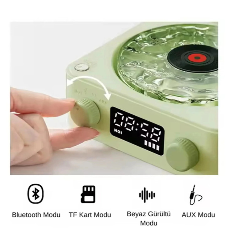 Waves Nostalji Plak Görünümlü Bluetooth Hoparlör 3d Ses Dalgası Retro Müzik Plak Yeşil - Lisinya