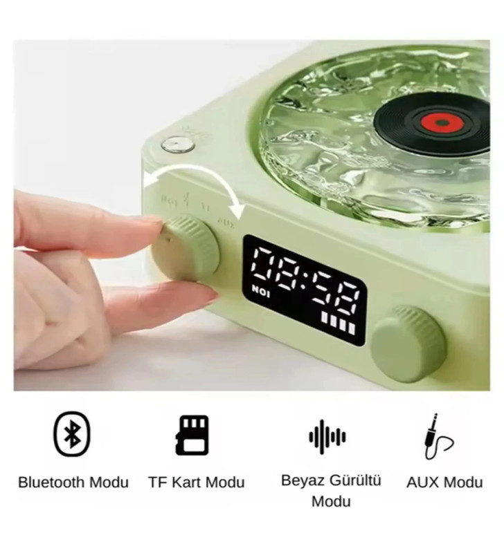 Waves Nostalji Plak Görünümlü Bluetooth Hoparlör 3d Ses Dalgası Retro Müzik Plak Yeşil - Lisinya