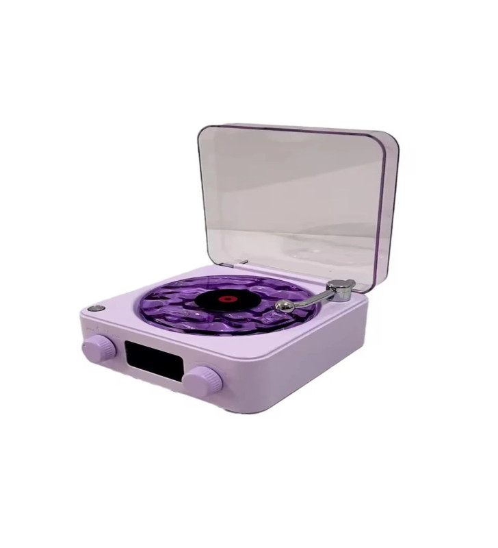 Waves Nostalji Plak Görünümlü Bluetooth Hoparlör 3d Ses Dalgası Retro Müzik Plak Mor - Lisinya