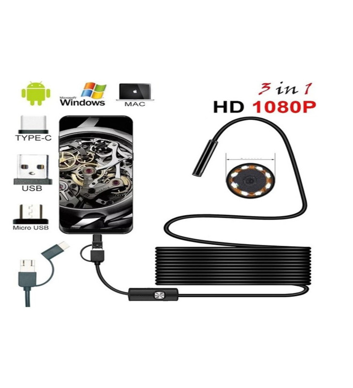 Endoskop 3 İn 1 Yılan Kamera Usb Micro Usb Type-c 20 Metre Sert Kablo - Lisinya