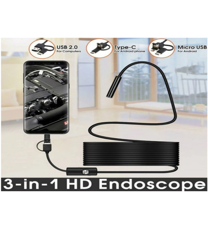 Endoskop 3 İn 1 Yılan Kamera Usb Micro Usb Type-c 20 Metre Sert Kablo - Lisinya