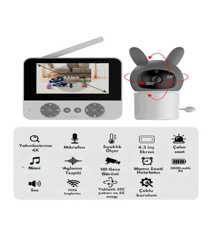 Bebek Kamerası Kumandalı Monitörlü Karşılıklı Konuşma Özellikli , Hatırlatıcılı Ip Bebek Kamerası - Lisinya