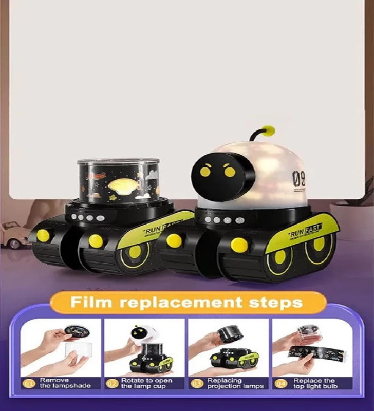 Robot Projeksiyon Gece Lambası Hoparlörlü Şarjlı Yıldızlı Gökyüzü Temalı Led Projeksiyon Lambası - Lisinya