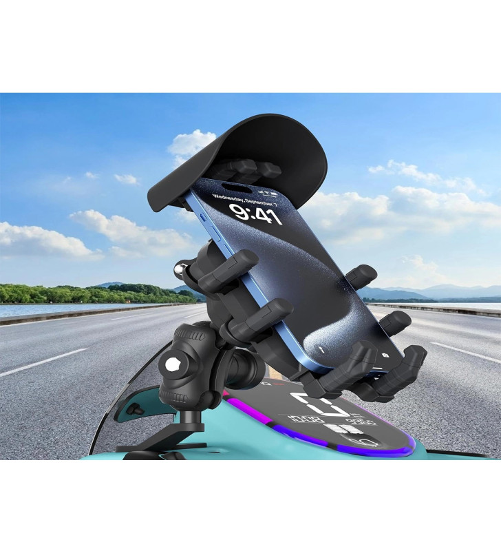 Ayna Bağlantılı Güneş Ve Yağmur Korumalı 360° Derece Ayarlanabilir Motosiklet Telefon Tutucu - Lisinya