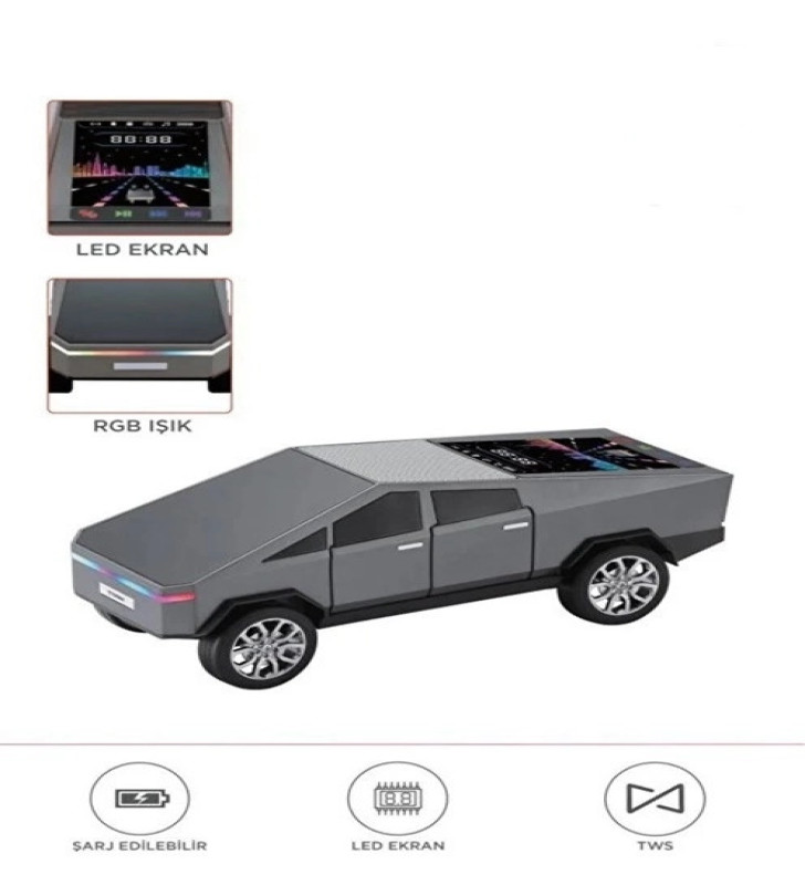 D68 Cyber Model Araba Tasarımlı Bluetooth Hoparlör 15w Güçlü Ses Rgb Led /tws/usb Gri - Lisinya