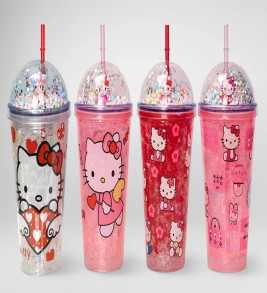 Sevimli Hello Kitty Işıklı Pipetli Boncuklu Suluk & Bardak 400 Ml Alk3145 - Lisinya