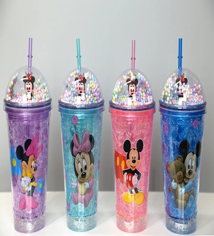 Sevimli Mickey Mouse Işıklı Pipetli Boncuklu Suluk & Bardak 400 Ml Alk3147 - Lisinya