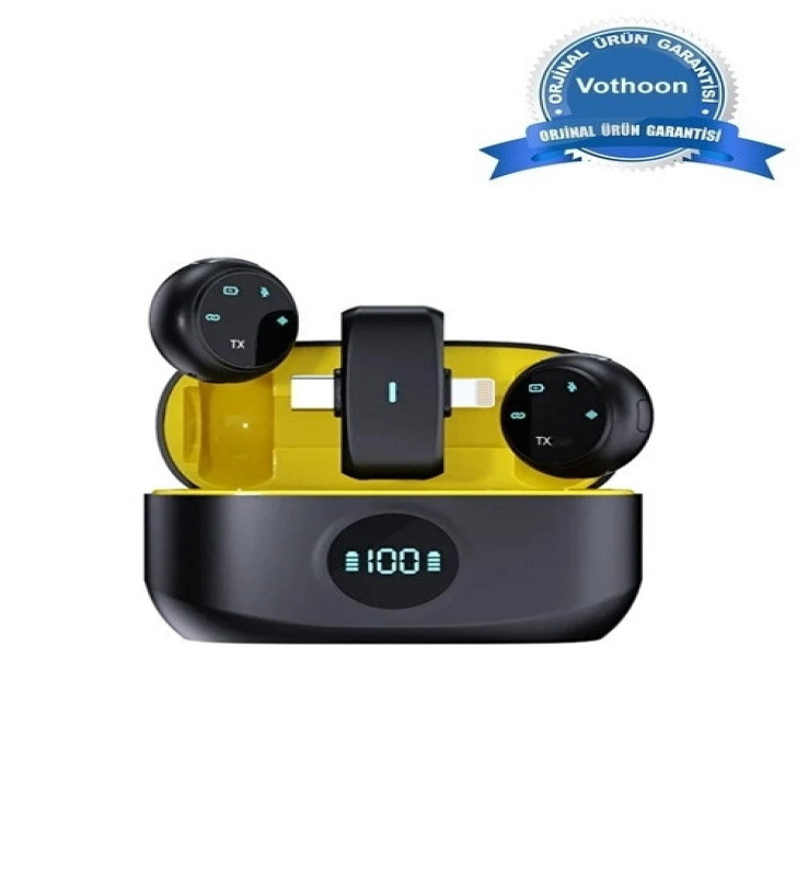 Kablosuz Profesyonel İkili Yayın Yaka Mikrofonu Şarj Kutu Mıknatıslı Typce Lightning Çıkış Mikrofon - Lisinya