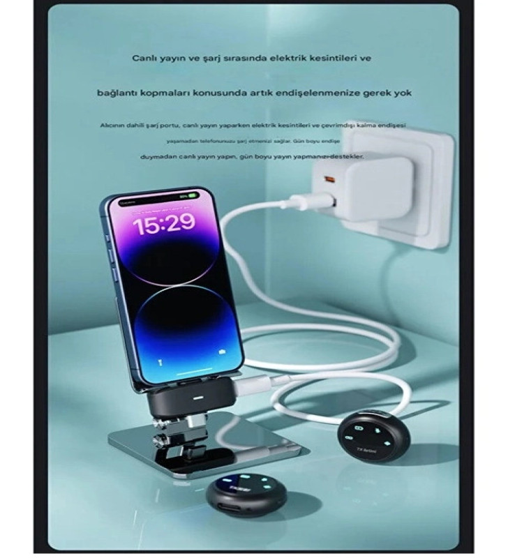 Kablosuz Profesyonel İkili Yayın Yaka Mikrofonu Şarj Kutu Mıknatıslı Typce Lightning Çıkış Mikrofon - Lisinya