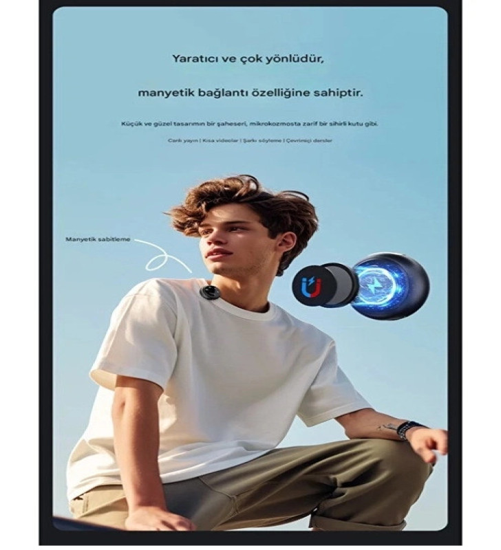 Kablosuz Profesyonel İkili Yayın Yaka Mikrofonu Şarj Kutu Mıknatıslı Typce Lightning Çıkış Mikrofon - Lisinya