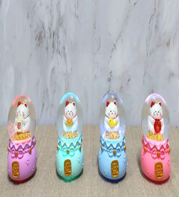 Şans Kedisi Işıklı Kar Küresi Alk4914 - Lisinya