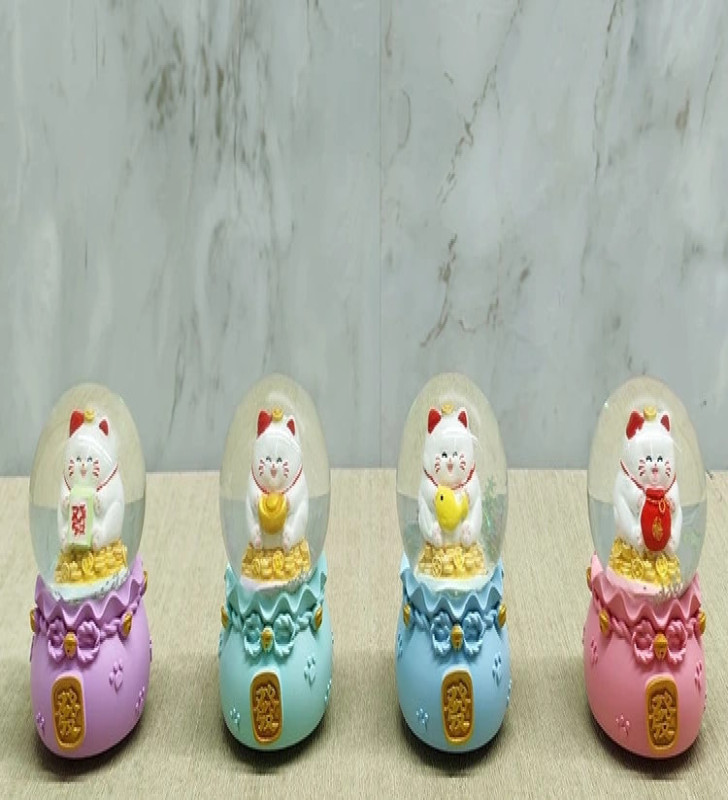 Şans Kedisi Işıklı Kar Küresi Alk4914 - Lisinya