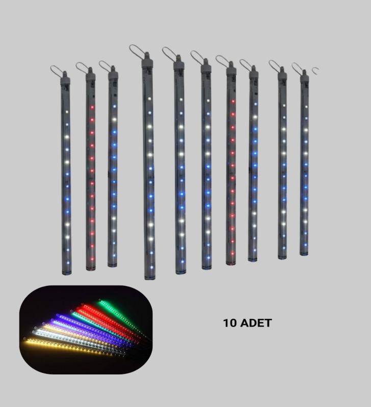 LED Meteor Yağmur Işığı 10 Adet Çubuk Kayan Yıldız Efektli - Lisinya