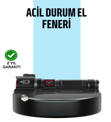 USB Şarjlı Çok Amaçlı El Feneri Çekiçli Pusulalı - Lisinya