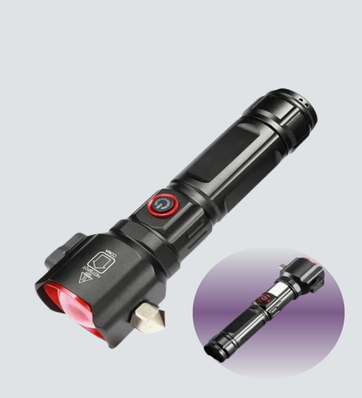 USB Şarjlı Çok Amaçlı El Feneri Çekiçli Pusulalı - Lisinya