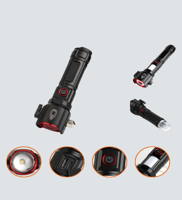 Çekiçli Pusulalı Acil Durum Feneri USB Şarjlı Çok Fonksiyonlu - Lisinya