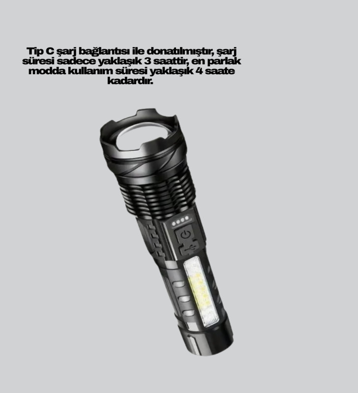 Güçlü LED El Feneri Şarj Edilebilir Çok Modlu - Lisinya