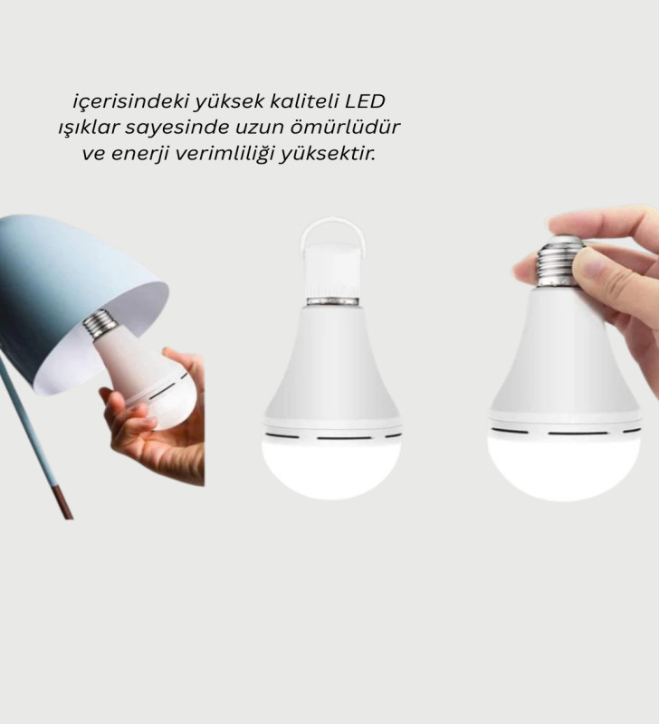 Yüksek Işık Güçlü Şarjlı LED Ampul E27 30W Enerji Tasarruflu - Lisinya