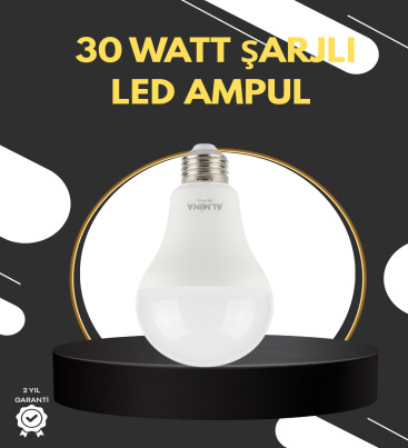 Acil Durumlar İçin Şarjlı LED Ampul 6400K Soğuk Beyaz 30 Watt - Lisinya