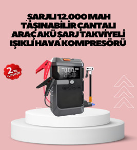 Araç İçin 4 Fonksiyonlu Akü Takviye ve Lastik Şişirme Cihazı - Lisinya