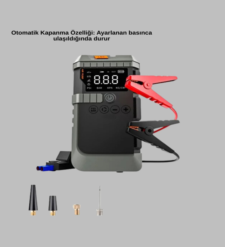 Taşınabilir Akü Takviye Cihazı Işıklı Hava Kompresörü Powerbank - Lisinya