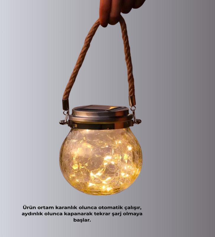 Güneş Enerjili Cam Sarkıt Bahçe Balkon Teras Aydınlatma 30 LED - Lisinya