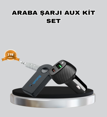 AUX Bluetooth Adaptör ve 38W Hızlı Araç Şarj Cihazı Seti - Lisinya
