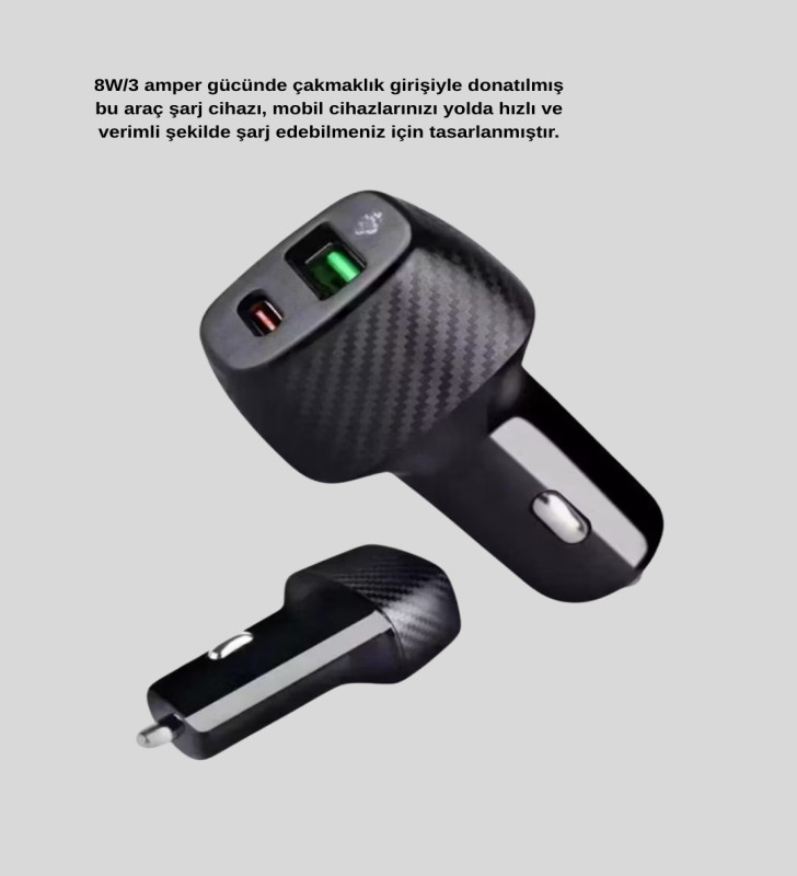 Bluetooth AUX Çevirici ve PD Destekli Araç Şarj Cihazı 2’li Set - Lisinya
