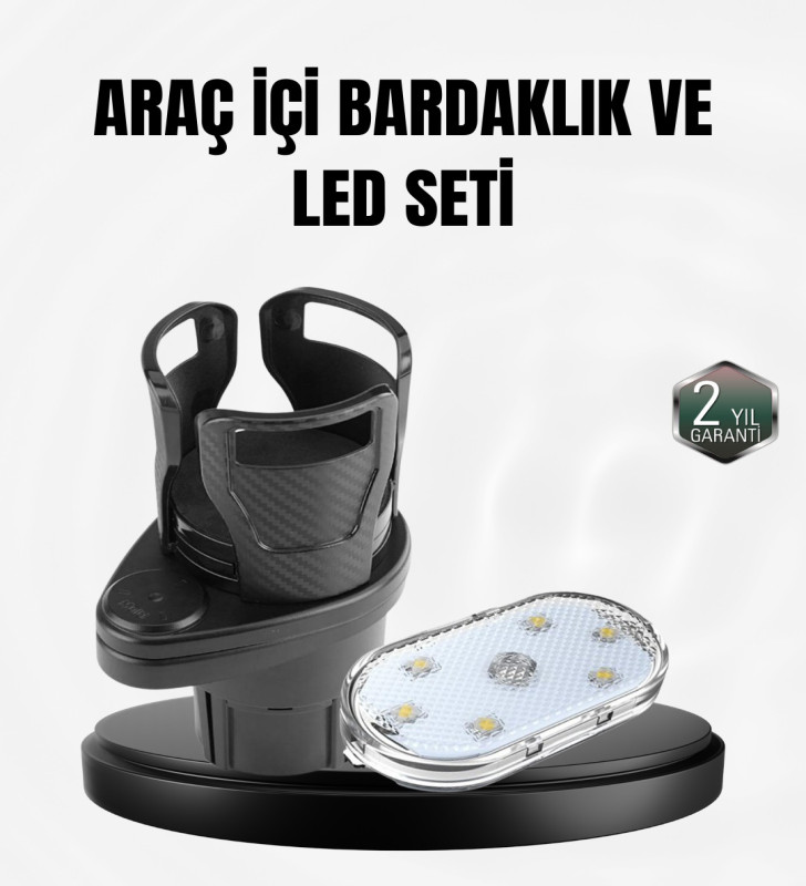 Araç İçi Düzen ve Ambiyans Seti Çift Bardak Tutucu + LED Işık - Lisinya