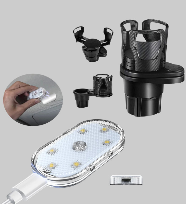 Araç İçi Düzen ve Ambiyans Seti Çift Bardak Tutucu + LED Işık - Lisinya
