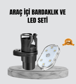 360° Döner Çiftli Bardak Tutucu ve Kablosuz Ambiyans LED Işık Araç Seti - Lisinya