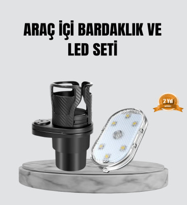 360° Döner Çiftli Bardak Tutucu ve Kablosuz Ambiyans LED Işık Araç Seti - Lisinya