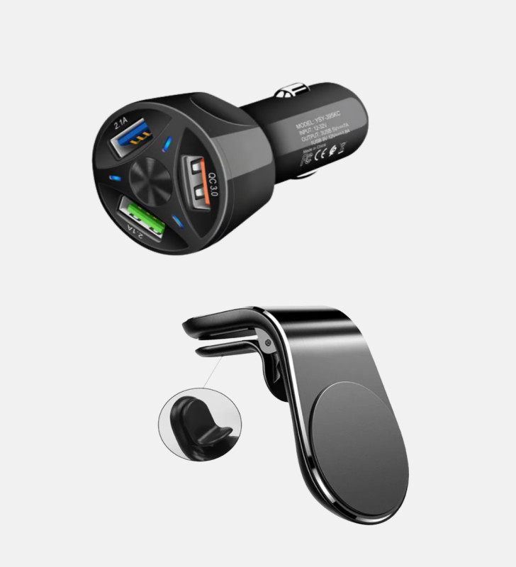 Manyetik Araç Telefon Tutucu ve Hızlı Şarj Adaptörü 2’li Set - Lisinya