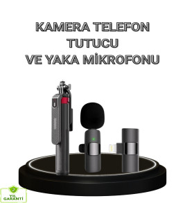 Vlog ve Canlı Yayın İçin Çift Yaka Mikrofonu ve Tripodlu Selfie Çubuğu Seti - Lisinya