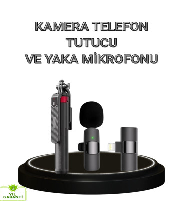 Vlog ve Canlı Yayın İçin Çift Yaka Mikrofonu ve Tripodlu Selfie Çubuğu Seti - Lisinya