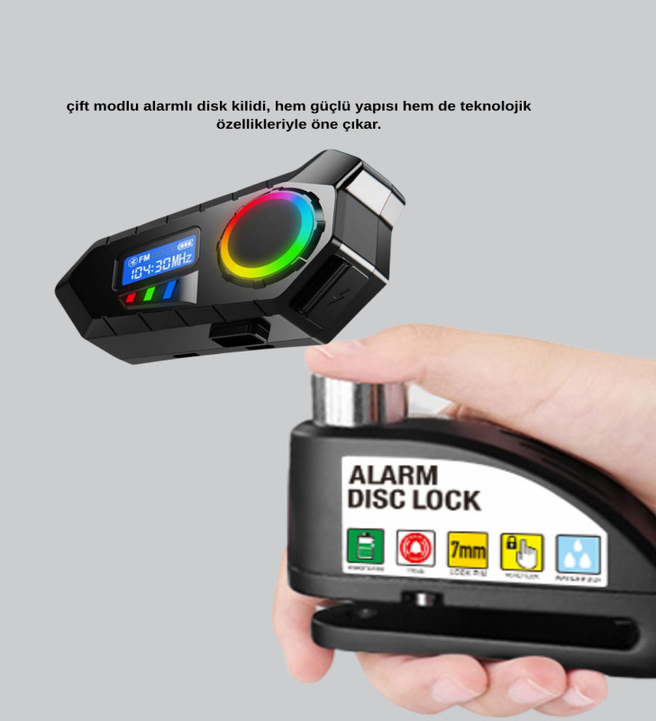 Motosiklet ve Günlük Kullanım İçin Bluetooth Hoparlör ve Disk Kilidi Seti - Lisinya
