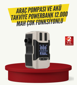 Araç Lastik Şişirme Pompası ve Akü Takviye Powerbank Bir Arada - Lisinya