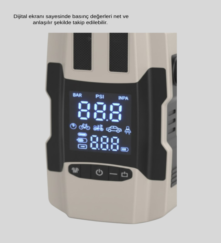 Araç Akü Takviye Cihazı ve Lastik Şişirme Pompası 12.000 mAh - Lisinya