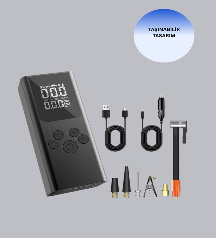 USB Şarjlı Taşınabilir Hava Kompresörü Dijital Ekranlı - Lisinya