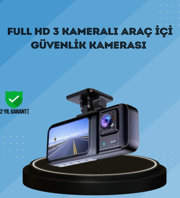 360° Kapsama Sahip Full HD Araç Kamerası 3’lü Kayıt Gece Görüşlü DashCam - Lisinya