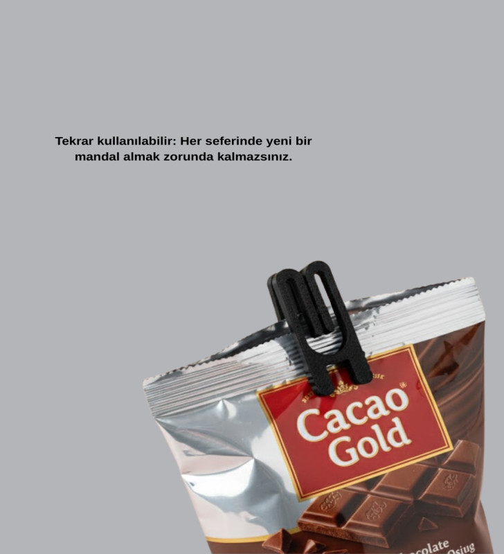 Tekrar Kullanılabilir Poşet Mandalı Siyah 6’lı Set - Lisinya