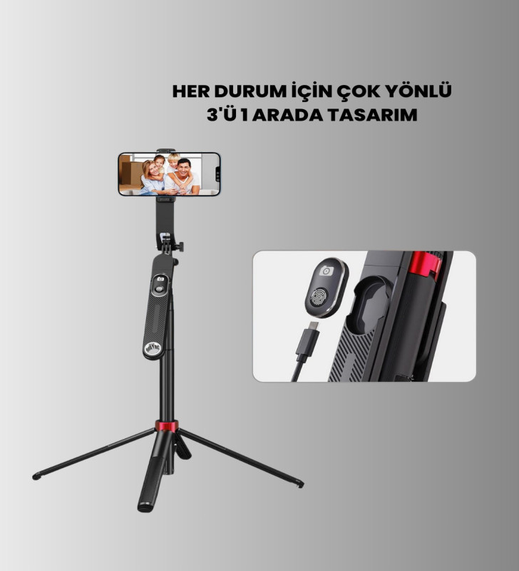 Tripodlu Selfie Çubuğu Uzaktan Kumandalı Canlı Yayın Uyumlu - Lisinya
