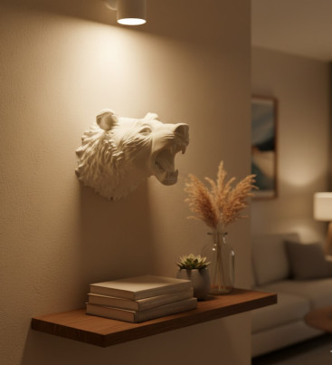 Beyaz Renk 3D Ayı Başı Duvar Dekoru - Lisinya