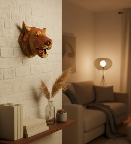 Altın Kaplama Görünümlü Kurt Duvar Süsü - Lisinya