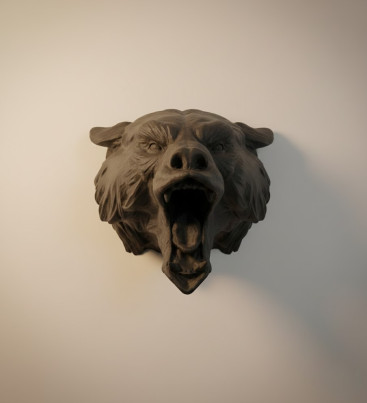 Ayı Tasarım Siyah 3D Duvar Heykeli - Lisinya