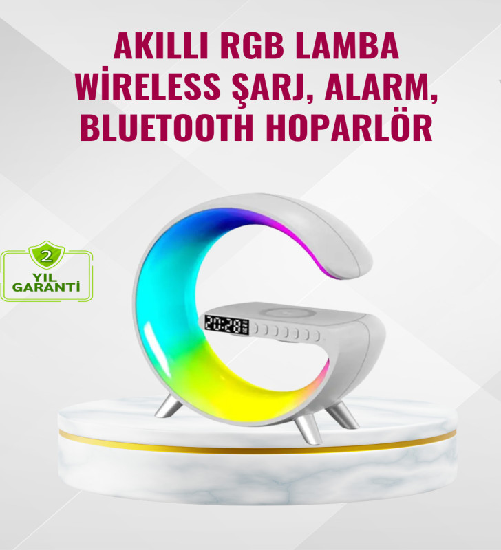 Akıllı Uyku Lambası Gündoğumu Alarmı Kablosuz Şarj ve Müzik Çalar - Lisinya